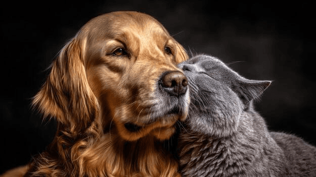 Happy dog and cat